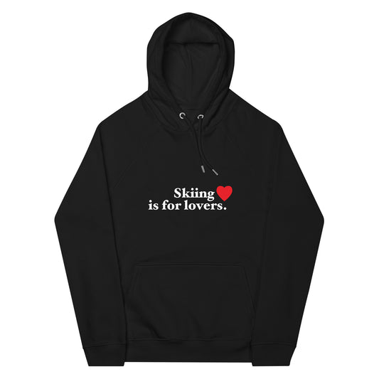 Skiing Lovers Black Unisex eco raglan hoodie * Skier Gift Her Him