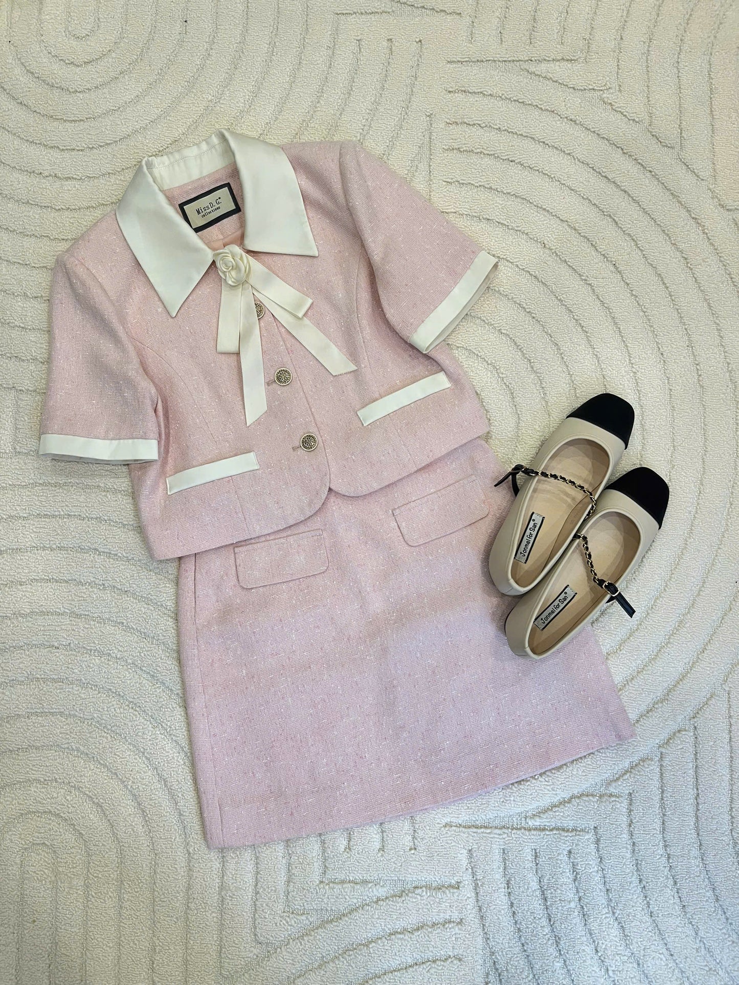 Tweed skirt and short sleeve top set